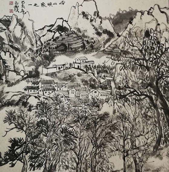 樊玉霞作品6  崂山印象《小黄山渔村》卡纸50X50cm 2019年